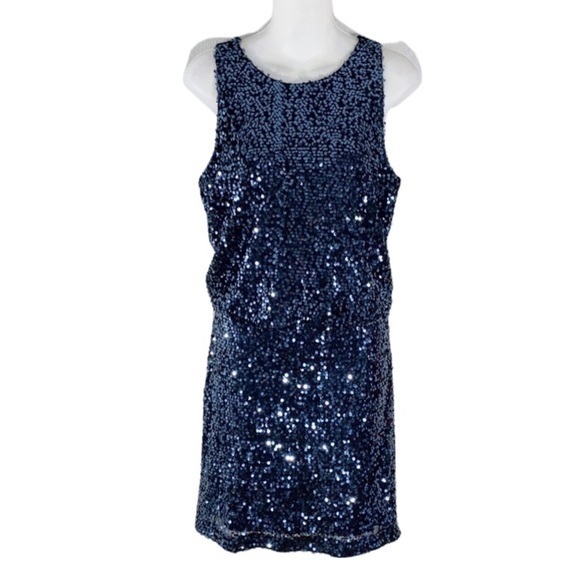 Jackie Jon Blue Sequin Blouson dress KX - Picture 1 of 12